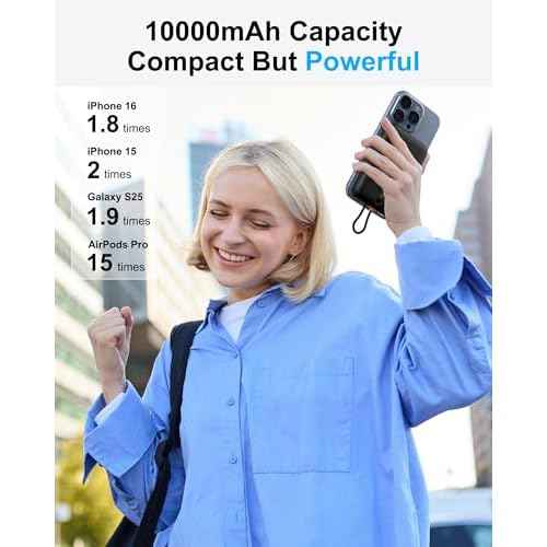 AsperX Magnetic Power Bank, 10,000mAh Magnetic Battery Pack Built-in USB-C PD 22.5W Fast Charging, LCD Display, Wireless Portable Charger Compatible for iPhone 17/16/15/14/13/12 Series, Black