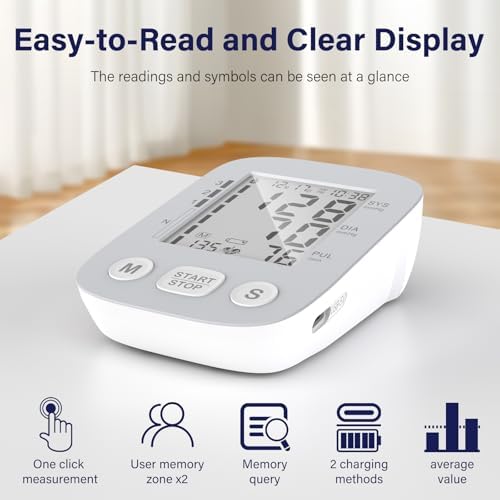 Upper Arm Blood Pressure Monitors for Home Use with Large Cuff, Adjustable Cuff Upper Arm BP Machine, Blood Pressure Machines with 500 * 2 Sets Memories, Support 2 Users(Grey)