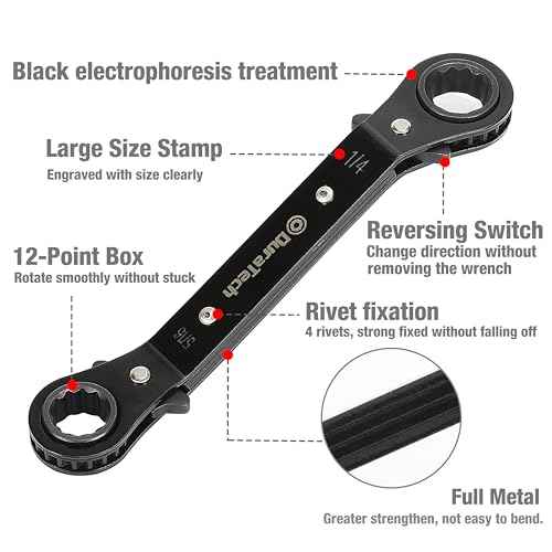 DURATECH 1/4 Inch x5/16 Inch Double Offset Box End Reversible Ratcheting Wrench, SAE, Heavy-duty, Matte Chrome Plated, Ratchet Spanner Crooked for Narrow Spaces