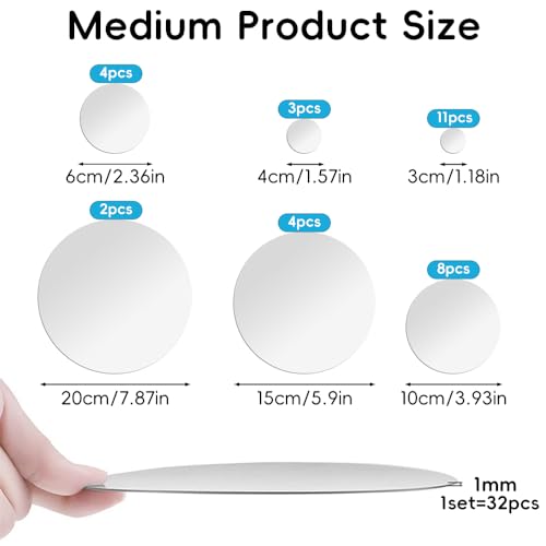 32 Pcs Acrylic Mirror Wall Stickers, Removable Wall Decal Mirror Set, Bathroom Wall Sticker Art, Circle Ceiling Mirrors for Bedroom, Home, Living Room, Sofa TV Background Decor (Medium)