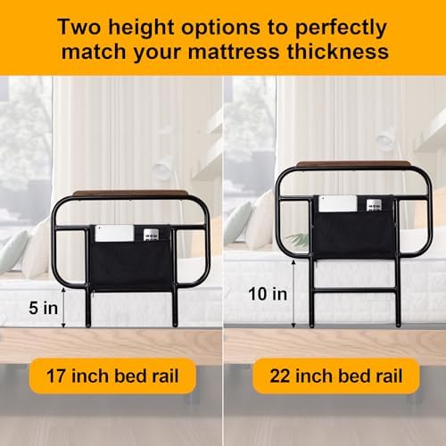 Bed Side Rail for Adjustable Bed, Screw Into Wooden Board Only, 17 inch Height for Mattress Less Than 10 Inches, 1 pc