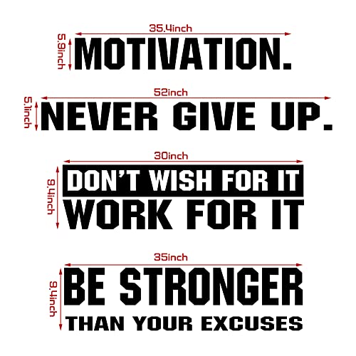 Tenare 4 Pieces Gym Wall Decal Motivation Vinyl Wall Decals Be Stronger Than Your Excuses Sticker Don't Wish for It Work for It Large Gym Never Give up Quote Sticker Home Exercise Fitness