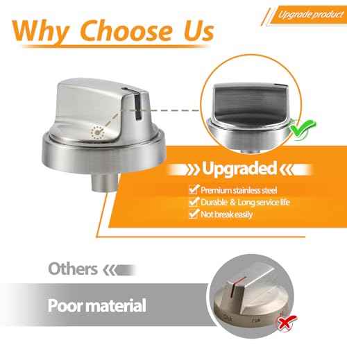 atgestore WB03X29300 Stainless Steel Stove Knobs Replacement for GE Stove Parts Gas Range Knobs JGP3030SLSS JGP3036SL1SS JGP3030SL1SS GE Cooktop Knob Metal Control Surface Burner Knobs 4 Pcs