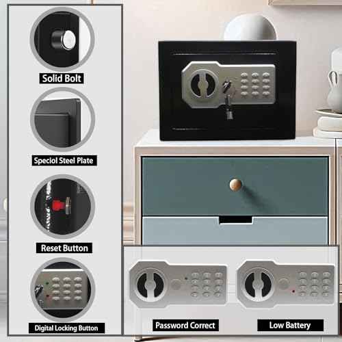 Yuanshikj Key Electronic Keypad Security Safe Lock Box Steel Digital Deposit for Home Office Hotel Business Cash Jewelry Storage (BLACK, 0.2 CF)