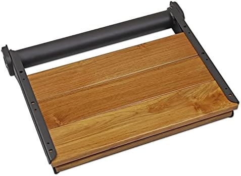 Home Aesthetics 18" ADA Compliant Wall-Mounted Folding Serena Teak Wood Shower Bench Seat with Matte Black Frame, Clear Coated for Extra Protection