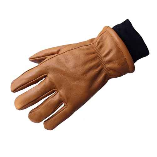 Retro Brown Cowhide Leather Work Gloves for Construction, Yardwork, Gardening with Reinforced Palm for Men & Women