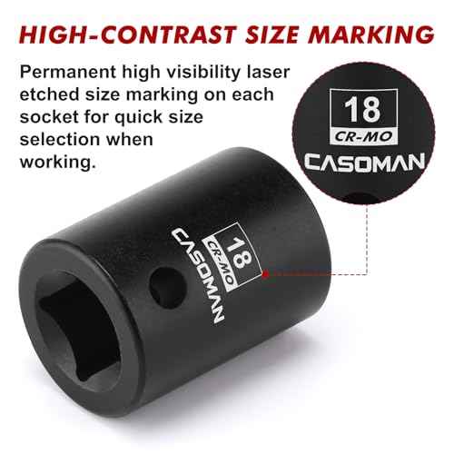 CASOMAN 1/2" Drive x 18mm Impact Socket, 6-Point, Metric, CR-MO