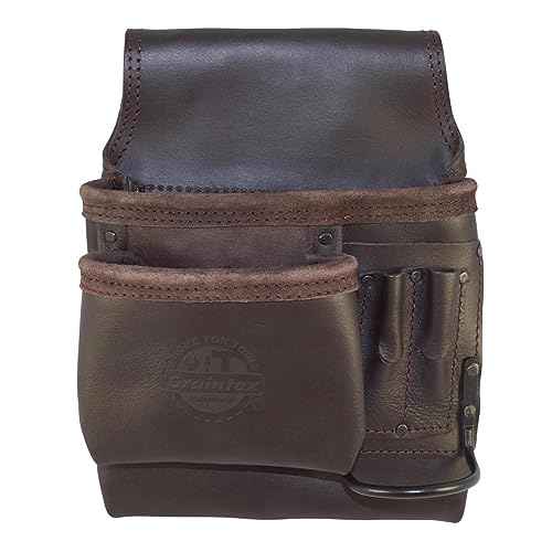 Graintex OS2202 5 Pocket Left Handed Oil Tanned Leather Nail & Tool Pouch Dark Brown Color for Constructor/Electrician/Plumber