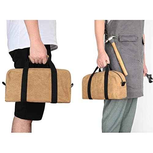 Heavy Duty Waxed Canvas Tool Bag, Multi-Purpose Waterpoof Garden Tote Bag, Portable Carry On Pouch (Black)