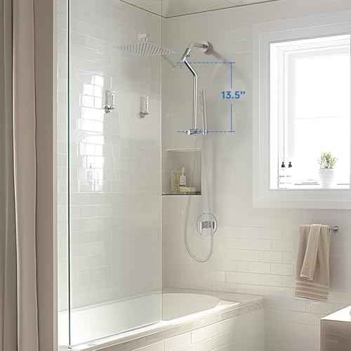 G-Promise All Metal Shower Diverter with Low Holder, Extended 13.5 Inch, 3-Way Diverter Valve with Pause Mode for Handheld and Fixed Shower Heads ? 4-Setting Replacement Part (Chrome)