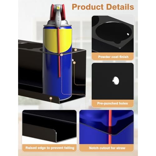sogiv 4 Pack Spray Can Holder Organizer, Wall-Mounted Steel Spray Bottle Rack, Tool Box Storage Rack, 5 Cans Metal Paint Can Organizer for Garage, Workspace, Shop, Home or Tool Trailer, Black