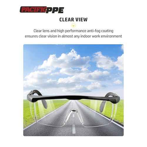 PACIFIC PPE 2 Pack Safety Glasses for Men and Women, ANSI Z87 Anti-fog Eyewear with Scratch Resistant Clear Wraparound Lenses, Adjustable Lab Goggles, UV Protection