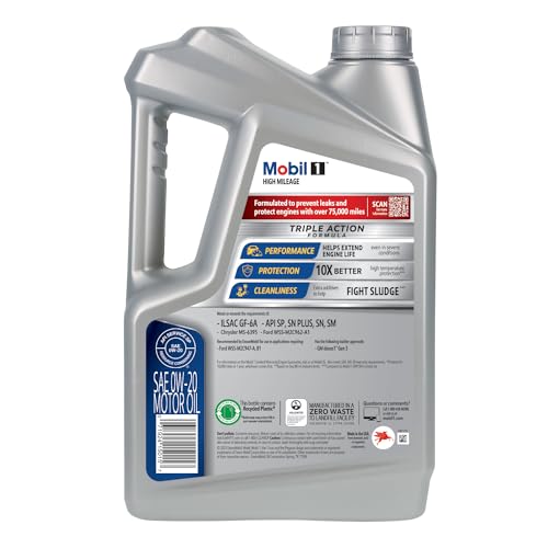 Mobil 1 High Mileage Full Synthetic Motor Oil 0W-20, 5 Quart