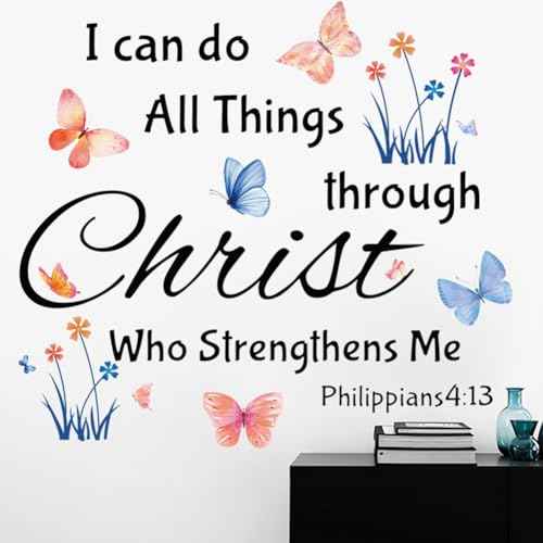 Inspirational Wall Stickers Bible Verse Quotes I Can Do All Things Through Christ Who Strengthens Me Wall Decals Vinyl Art for Living Room Bedroom Classroom Playroom Nursery Room Decor