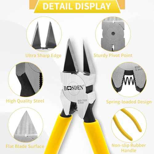 BOOSDEN 6'' Wire Cutters 5 PACK, Diagonal Cutting Pliers, Dikes Side Cutters, Barbed Wire Snips, Precision Spring Loaded Wire Cutters, Wire Clipper for Crafting, Floral, Electrical, DIY