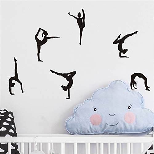 Home Decor Wall Sticker-Six Dance Girls Gymnastics Wall Stickers -Sport Vinyl Art Wall Mural Sticker Home Decoration Wall Papers (Black)