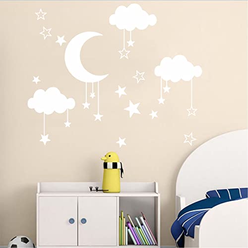 Big Cloud Wall Decals, Star Wall Stickers, Art DIY Good Night Nursery Decor, Removable Clouds Moon Stars Wall Stickers for Kids Nursery Bedroom