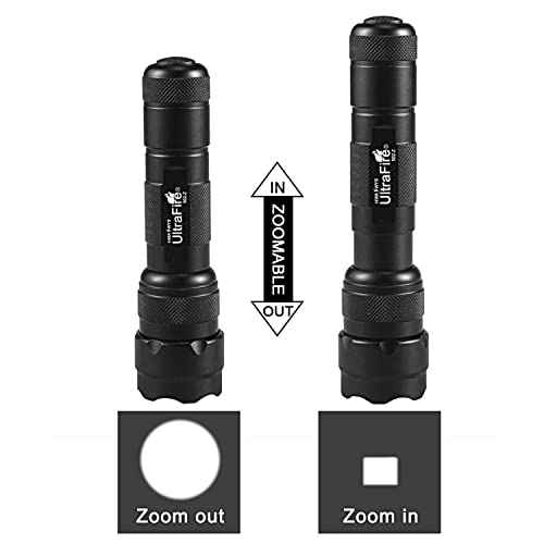 ULTRAFIRE Single Mode Mini Flashlight,1200 High Lumen Zoomable LED Tactical Flashlight with UFB18 and Charger for Outdoor Camping and Hiking Bright Small Handheld Flashlight 502z