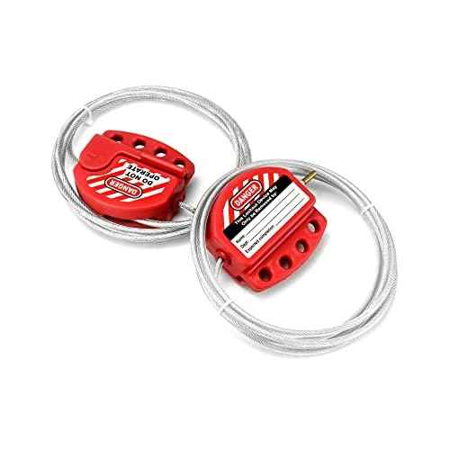 QWORK Lockout Tagout Cable Lock, 4 Pack Adjustable Steel Vinyl Coated Cable Lockout, 3/16" Diameter, 5.9' Length, Red