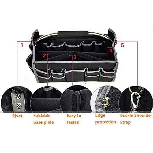 16"Open Tool Tote Collapsible bag with Shoulder Strap Portable Waterproof Tool Organizer Made Oxford Cloth with Suitable for Electrician, Carpenter