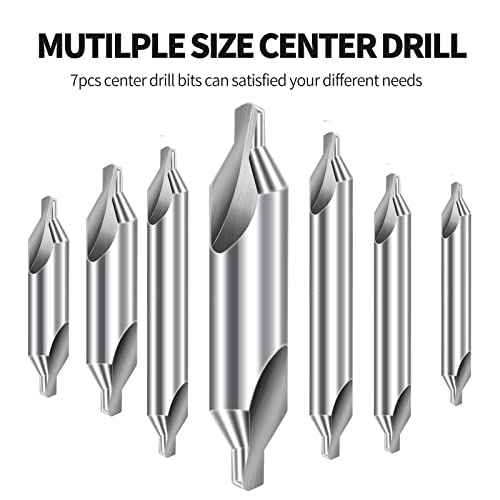 Aleric Center Drill Bits Set - High Speed Steel Center Drill Bit Countersink Tools for Lathe Metalworking, 7 pcs 60-Degree Angle Centering Drill in Size 1.0 1.5 2.0 2.5 3.0 4.0 5.0