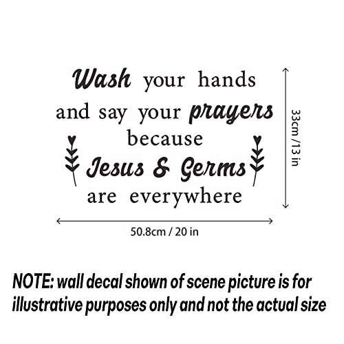 Inspirational Religious Quotes Vinyl Wall Decal, Wash Your Hands and Say Your Prayers Wall Sticker Art Bible Lettering Saying Mural Decor Wallpaper for Bathroom Bedroom Living Room Church