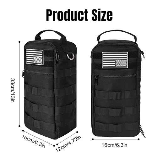 Portable Small Tool Bag, Heavy Duty Tool Pouch Bag with Shoulder Strap and D-ring Clip, Durable Waterproof Multiple Pockets Tool Hand Bag for Electricians, Carpenters, HVAC Technicians (Black)
