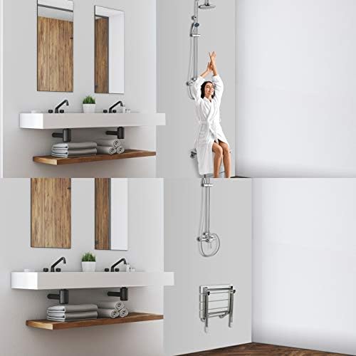 Folding Shower Seat Wall Mounted Bathroom Bathtub Safety Stool Chair, Solid Wood, with Support Legs, Load of 350 lbs, 14.88"(L)*12"(W)*17.12"(H) (WPC)