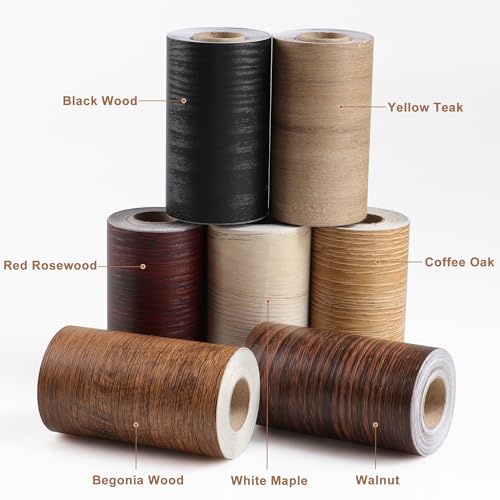 JUNART Wood Grain Repair Tape(10cm¡¿1000cm), Self-Adhesive Waterproof Realistic Textured Repair Duct Tape for Tables, Baseboards, Doors, Windows, and Floors with Plastic Scraper(Yellow Teak)