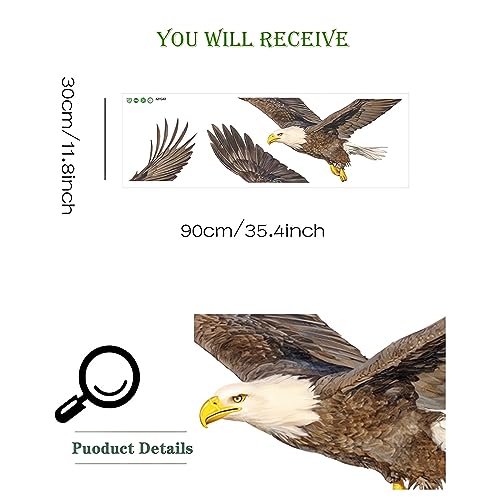 Bald Eagle Wall Stickers, sacinora Bird Animal Wall Decals Removable Vinyl Peel and Stick for Nursery Living Room Bedroom Children's Room Playroom Sofa TV Background Art Decorations