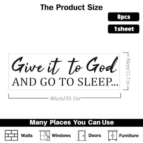 PLIGREAT Give it to God Quotes Wall Decals Go to Sleep Wall Stickers Vinyl Art Murals Motivational Peel and Stick Art Decal for Bedroom Living Room Home Decor DIY Background Decoration