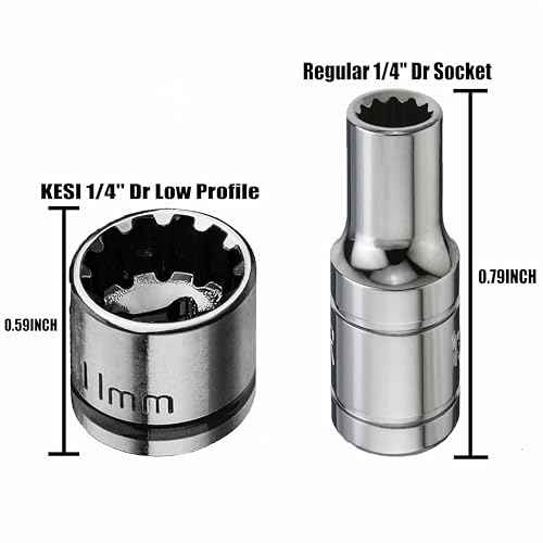 KESI Tool Socket Set 13-Piece, 1/4" Dr Quick Release Ratchet, SAE/Metric, Flex Locking Head Design, 12-piece 1/4" Dr Low Profile Spline, 72 Tooth Ratchet and Compact Paint Metal Case, Multi-function