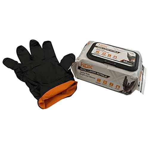 HDX Black Dual Layer 6ml Heavy Duty Disposable Nitrile Gloves 2 - 40 Packs - 80 Gloves Total Large
