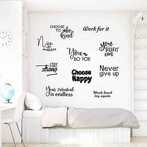 10 Pcs Inspirational Wall Decals Peel and Stick Vinyl Positive Quotes Wall Decor Removable Waterproof Motivational Window Stickers for Bedroom Office School Classroom Living Room Bathroom