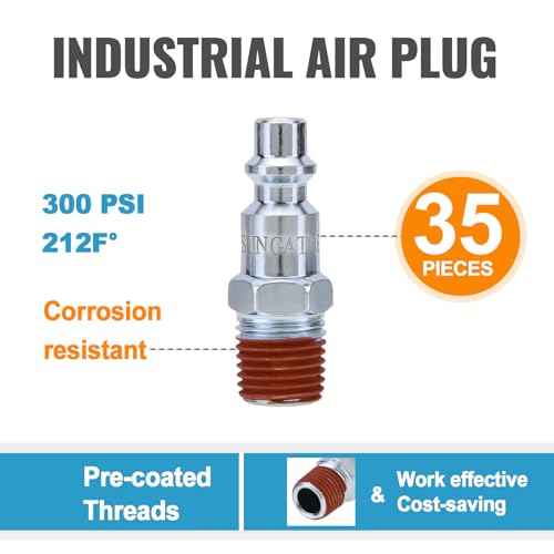 SUNGATOR 35-Pack 1/4 Inch Air Hose Fittings, 1/4'' Male NPT Industrial Plugs Kit, 1/4 Inch Quick Connect Air Line Hose Fittings, 1/4'' Industrial Hose Repair Plugs Kit for Comressor, Auto Shop