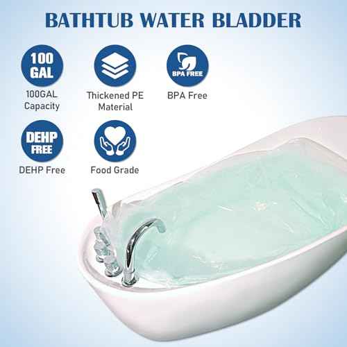 Water Storage Bladder Bathtub Drinking Water Bag Food-Grade Storage Emergency Drinking Water Container, Comes with Hand Pump,Disaster and Hurricane Survival (100 Gallon) (2pcs)