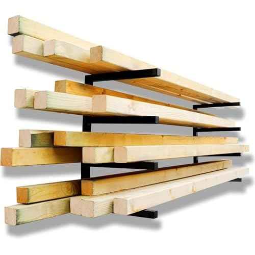 Lumber Rack Wall Mount,Metal Storage Brackets for 2x4 Wood,Plywood,PVC Pipes & Long Tools,Garage Shelving System for Basement,Attic,Shed Organization (4 Level)
