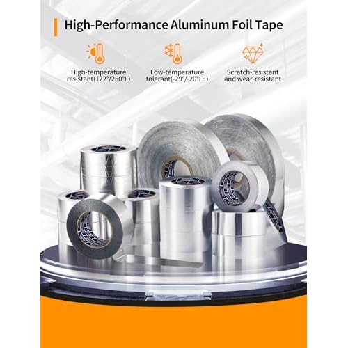 Aluminum Foil Tape,Thickened Heavy Duty Tape for Ductwork,Duct Tape, Heat Resistant, Insulation Tape for HVAC,Metal Repair,Dryer Vent,2 inch x 22 Yards-66FT (3.9 mil