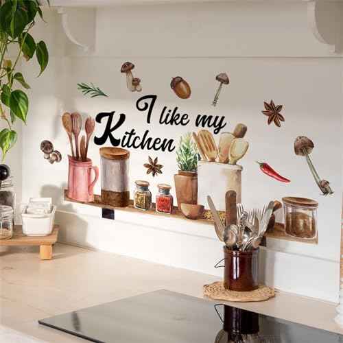 Kitchenware Utensil Shelf Wall Stickers, sacinora I Love My Kitchen DIY Wall Decals Removable Vinyl Peel and Stick for Kitchen Dining Restaurant Baking Room Bar Home Decor