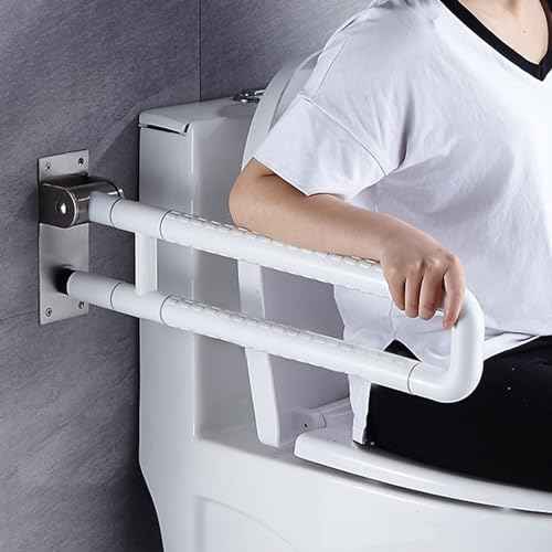 28 Inch Toilet Grab Bar Flip Up Stainless Steel with ABS Handicap Rails Load Capacity of 150 kg 330 lbs Grab Bars Toilet Rail Bathroom U Shaped and Wall Mount Safety for Injured Patients White