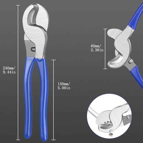 10 Inches Cable Cutter, High Leverage Heavy Duty Wire Cutters Cable Cutters Heavy Duty for Cutting Aluminum, Soft Copper, and Communication Cables(Avoid Pinching Fingers Design Included)-Blue