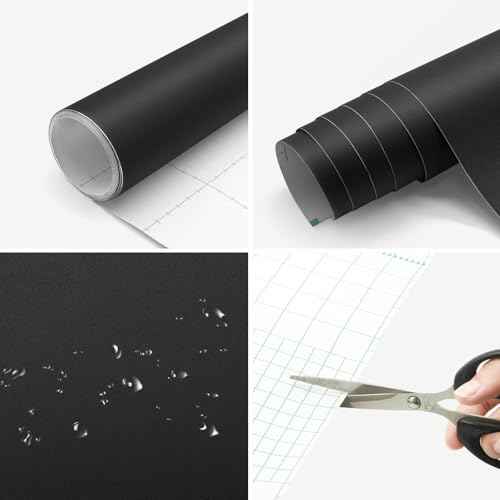 seonta Black Contact Paper Thick Peel and Stick Wallpaper 16"x78.5" Decorative Matte Self Adhesive Wall Paper Waterpoof Decorative Vinyl Film Wrap for Walls Furniture Countertop