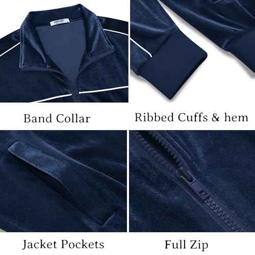 COOFANDY Mens Velour Tracksuits 2 Piece Set Outfits Zip Up Sweatsuits Velvet Jacket Pants Set