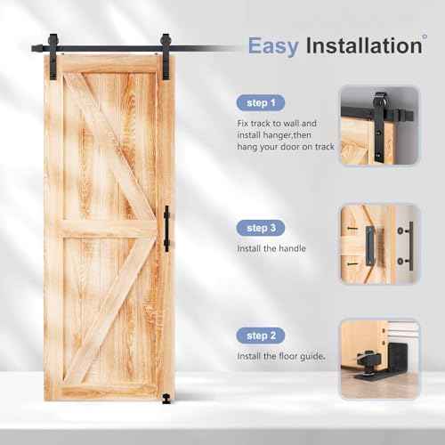 EaseLife 4 FT Sliding Barn Door Track and Handle Hardware Kit,Basic J Pulley, Slide Smoothly Quietly,Easy Install (4FT Track Kit for 24" Wide Single Door)