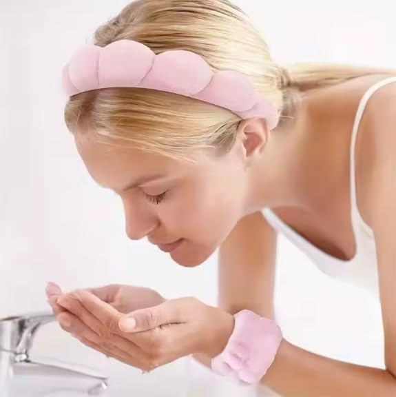 Spa Headband, Wrist Towels for Washing Face Soft Sponge Headbands for Women, Headband for Washing face with Wrist Strap, Hair Accessories for Skincare, Hair Accessories Headwear