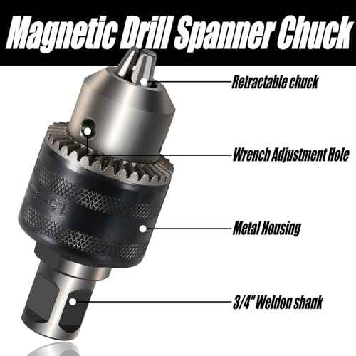 1/16''-1/2'' Magnetic Drill Chuck Adapter, 3/4'' Weldon Shank with Chuck Key, 1/2''-20 UNF Thread Drill Bit Adapter, Mag Drill Chuck for Magnetic Drill