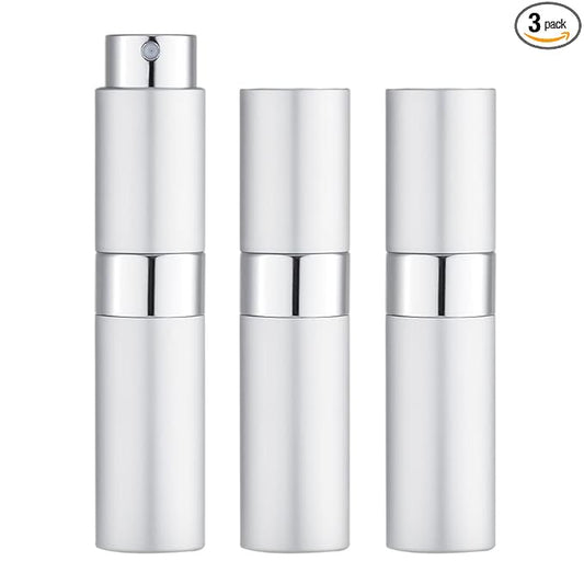 LISAPACK 8ML Atomizer Perfume Spray Bottle for Travel (3 PCS) Empty Cologne Dispenser, Portable Sprayer (Silver)