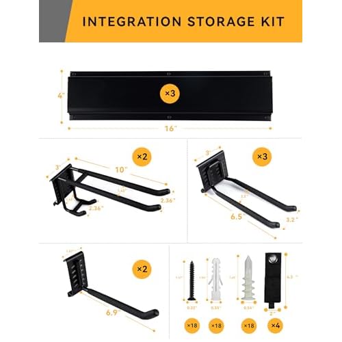 Wall Mount Garden Tool Organizer - 48 Inch Max Load 539lbs, Garage Storage with 7 Heavy Duty Hooks and 4 Cable Ties, Power Tool Organizer Rack