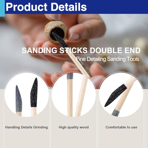 50 Pcs Sanding Sticks, Double End Matchsticks Sanding Twigs, Detailing Polishing Sanding Sticks Tools for Tight Spaces Plastic Models Wood 150/280 Grit 5.5 ¡¿ 0.2 Inch