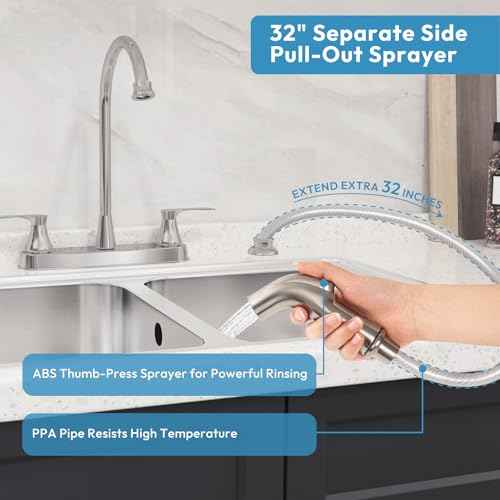 Besdor Kitchen Faucet with Side Sprayer, 2 Handle Sink Faucet, 3 or 4 Hole Kitchen Faucets with Sprayer, 304 Stainless Steel, Brushed Nickel